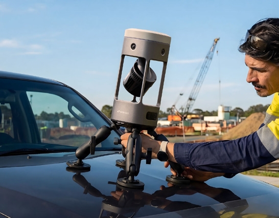 Emesent GX1 RTK SLAM scanner mounted on a vehicle