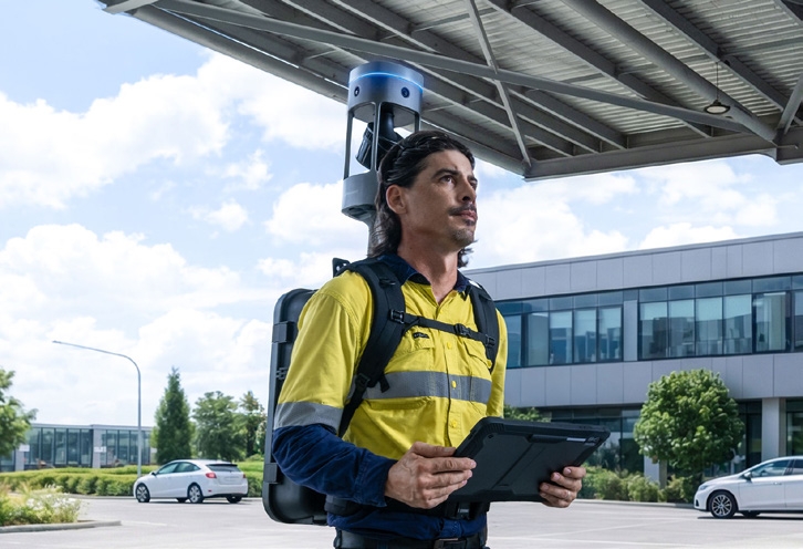 Emesent GX1 RTK SLAM scanner mounted on a backpack