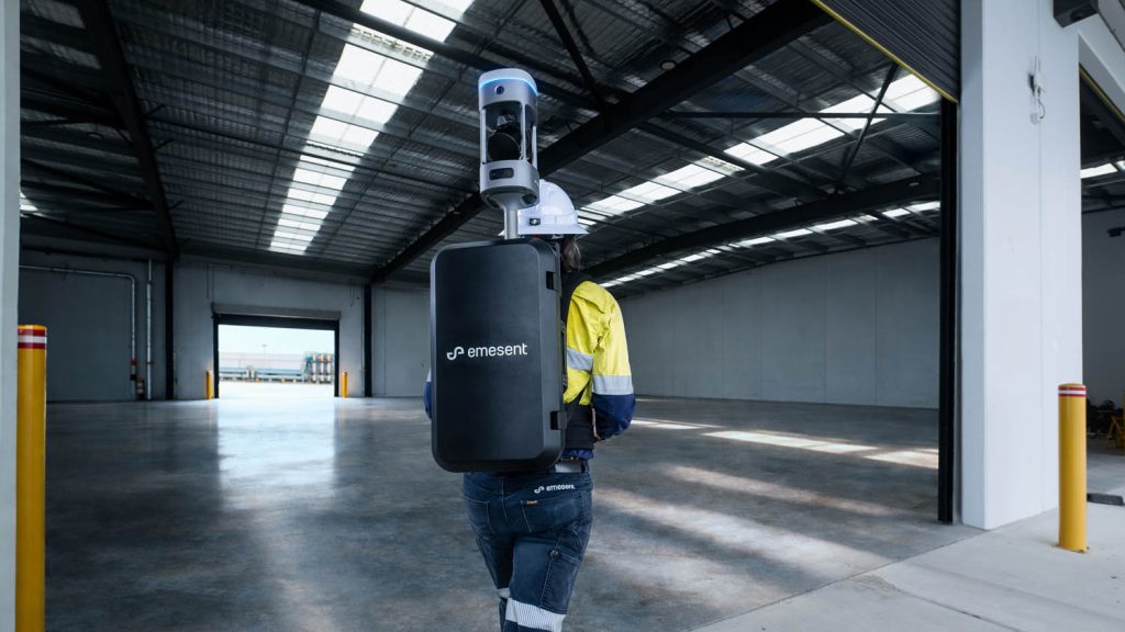 Emesent GX1 RTK SLAM scanner mounted on a backpack