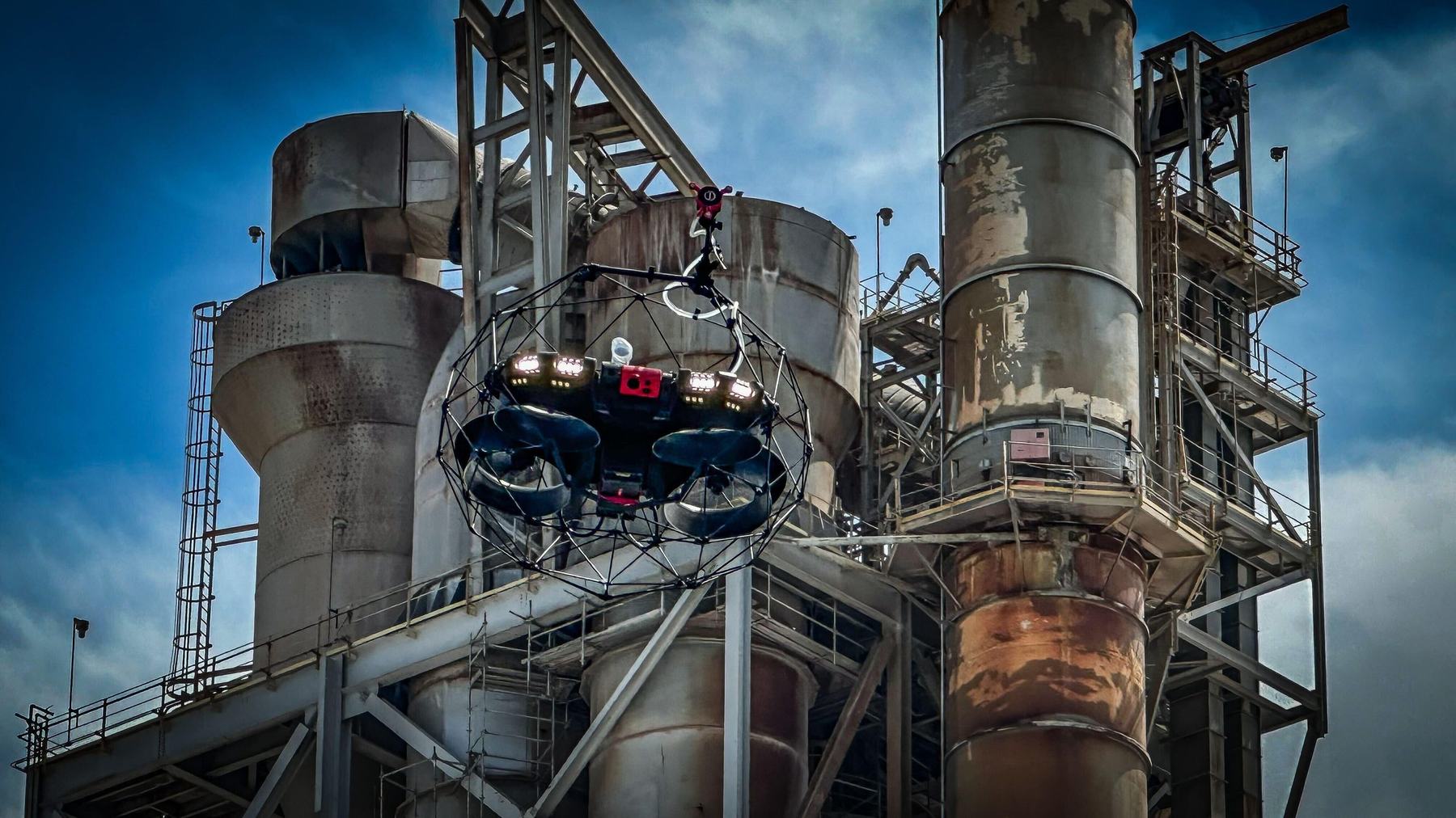 Elios 3 flying at a processing plant